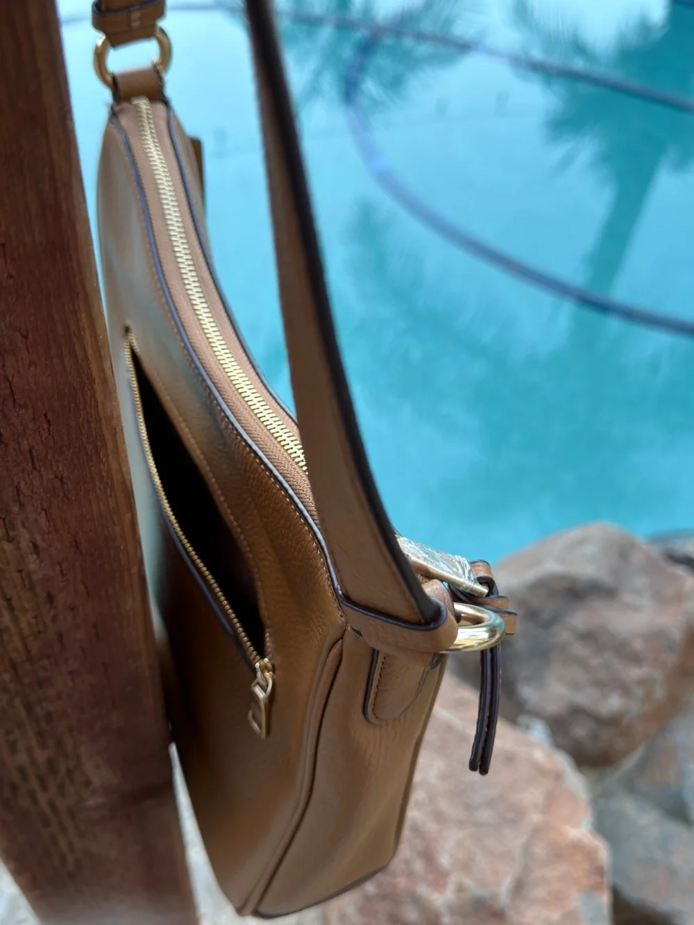 Coach Pebbled Leather Bag in Cognac Brown with Gold Hardware Crossbody
